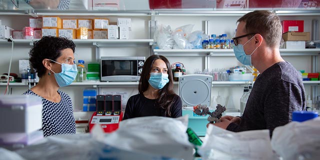 Zusammen mit der Bioinformatikerin Dr. Rosalba Lepore (links) und der Zellbiologin Dr. Romina Matter-Marone (rechts) verfolgt Prof. Dr. Lukas Jeker einen Ansatz, um Zelltherapien schonender und effizienter zu machen. Foto: Universität Basel, Florian Moritz