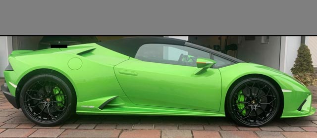 Der grüne (giftgrünmetallic) Lamborghini Huracán Evo Spyder, Baujahr 2020. Foto: Polizei DE