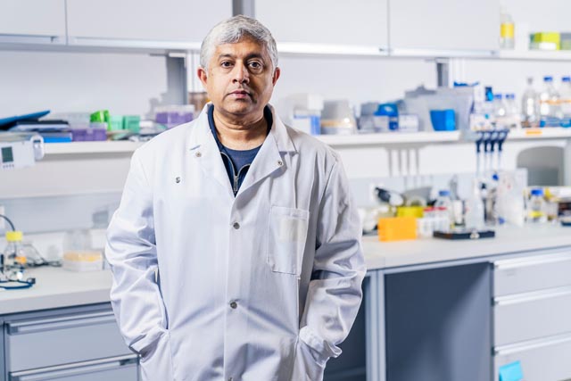 G. V. Shivashankar entwickelt derzeit am PSI verschiedene Verfahren zur Diagnose und Prognose von Krebs. Die aktuelle Studie lässt hoffen, dass eine Form von Brustkrebs besser charakterisiert werden kann. Foto:  Paul Scherrer Institut PSI/Markus Fischer