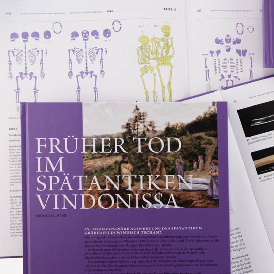 Die Publikation «Früher Tod Im spätantiken Vindonissa» behandelt ein spätrömisches Gräberfeld am Hangfuss des Windischer Sporns. Foto: © Kantonsarchäologie, Kanton Aargau