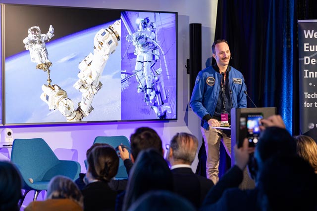Bei der Eröffnungsfeier des European Space Deep-Tech Innovation Centre ESDI am 27. Mai 2025 sprach auch Marco Sieber, Astronaut der ESA. © Paul Scherrer Institut PSI/Mahir Dzambegovic