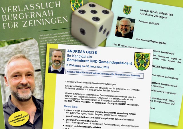 Alexander Kohler, Andreas Geiss und Thomas Börlin wollen Zeiningen mit unterschiedlichen Stilen in die Zukunft führen.