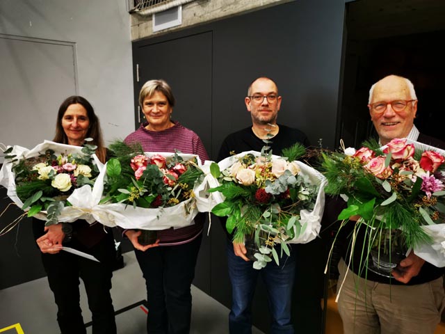 Verabschiedet wurden auch Andrea Schaffner, Monika Schwaller, Ivo Bischofsberger und Bernhard Erb (von links).