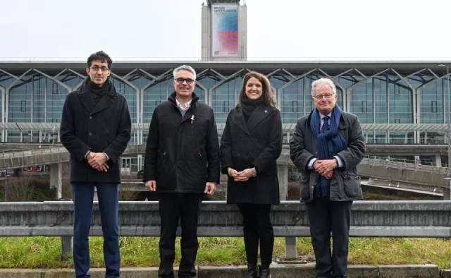 Raphaël Mariani (Interims-Direktor des Unterlinden-Museums), Tobias Markert (CEO, Euroairport), Manuela Witzig (Kommunikationsldirektorin) und Thierry Cahn (President, Société Schongauer), von links