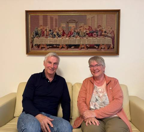 Claude Chautems und Ruth Imhof-Moser beim Interview mit fricktal.info im Kirchgemeindehaus der reformierten Kirche in Möhlin. Foto: zVg